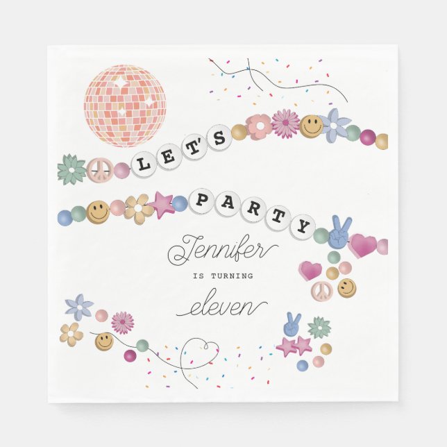 Friendship Bracelet Girl Jewelry Birthday Party Napkins (Front)