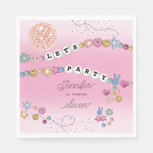 Friendship Bracelet Girl Jewelry Birthday Party Napkins (Front)