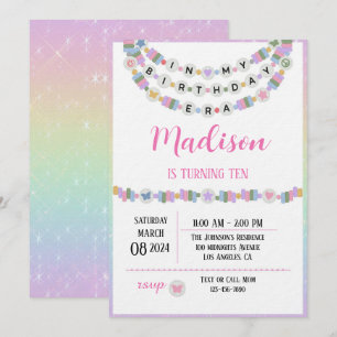 Friendship Bracelet Girls Birthday Era Party  Invitation