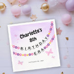 Friendship Bracelet Girls Birthday Era Party Napkins<br><div class="desc">A cute girls birthday party napkin featuring friendship bracelets that spell out BIRTHDAY ERA. This background is purple and is accented with pink butterflies. Personalize with fun and whimsical girl's birthday party napkin.</div>