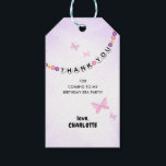 Friendship Bracelet Girls Birthday Era Thank You Gift Tags<br><div class="desc">This girls birthday thank you tag features a fun friendship bracelet that spells out THANK YOU. This purple and pink tag is accented with butterflies and offers custom text for a short thank you message the birthday girl's name.</div>