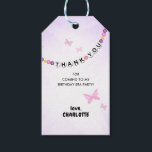 Friendship Bracelet Girls Birthday Era Thank You Gift Tags<br><div class="desc">This girls birthday thank you tag features a fun friendship bracelet that spells out THANK YOU. This purple and pink tag is accented with butterflies and offers custom text for a short thank you message the birthday girl's name.</div>