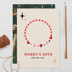 Friendship Bracelet Red Pink Thank You Birthday Card