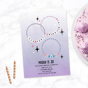 Friendship Bracelets Purple Birthday Invitation
