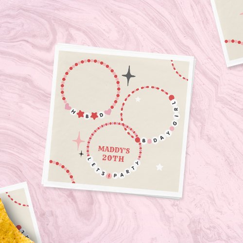 Friendship Bracelets Red  Pink Birthday Napkins