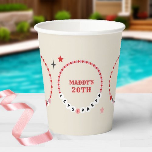 Friendship Bracelets Red  Pink Birthday Paper Cups