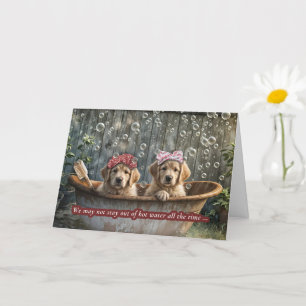 Friendship Cute Golden Retriever Dogs in a Bath Card