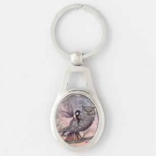 Friendship Fairy and Owl Fantasy Art Keychain