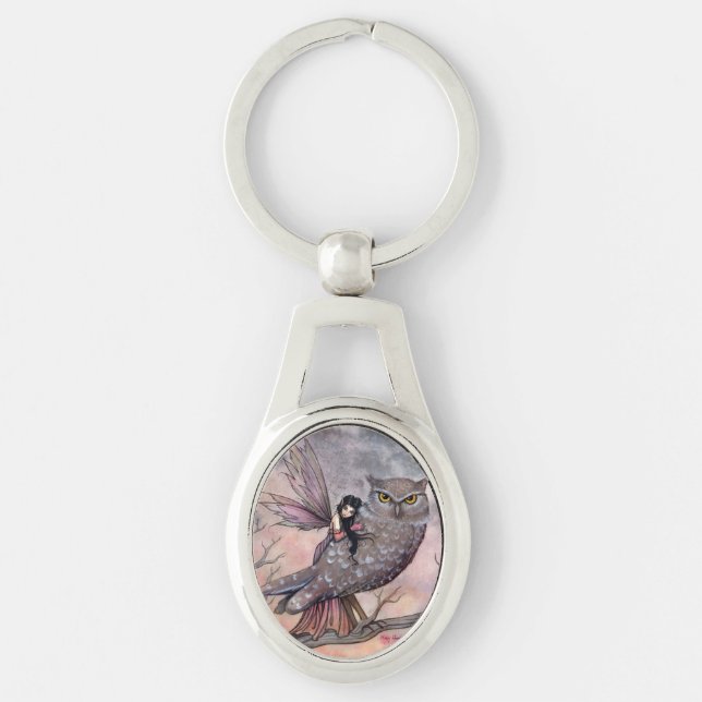 Friendship Fairy and Owl Fantasy Art Keychain (Front)
