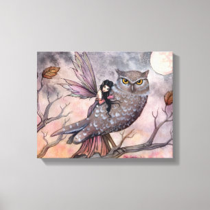 Friendship Fairy and Owl Wrapped Canvas Print