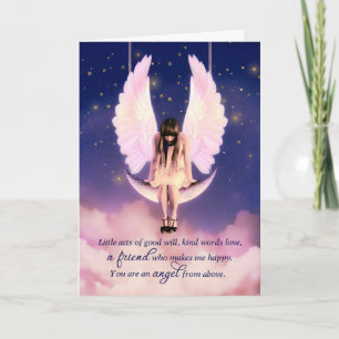 Friendship Female Angel Swinging on the Moon Card
