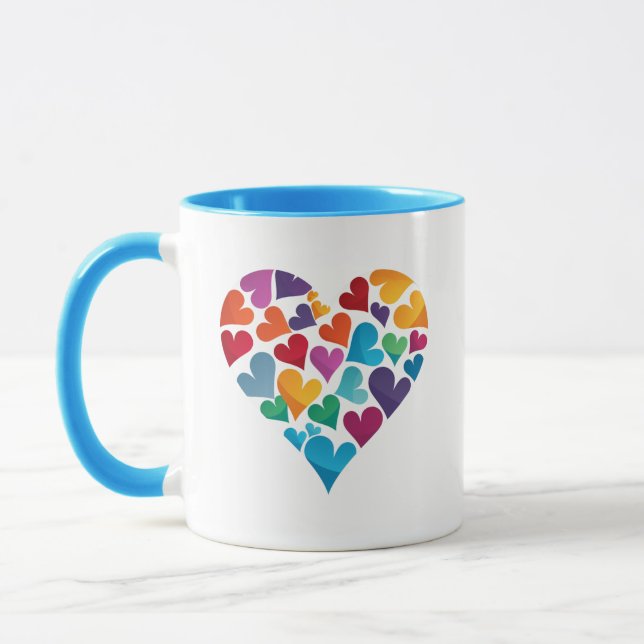 Friendship Gift, Rainbow Hearts, Customizable  Mug (Left)