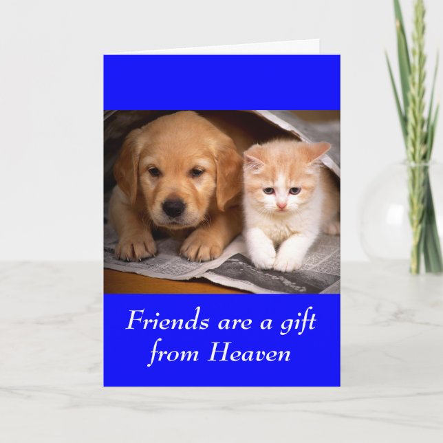 Friendship Golden Retriever Puppy  & Kitten  Card (Front)