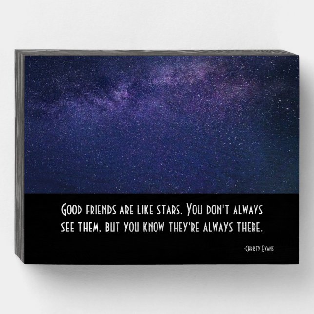Friendship Good Friend Like Stars Purple & Black Wooden Box Sign (Front Horizontal)
