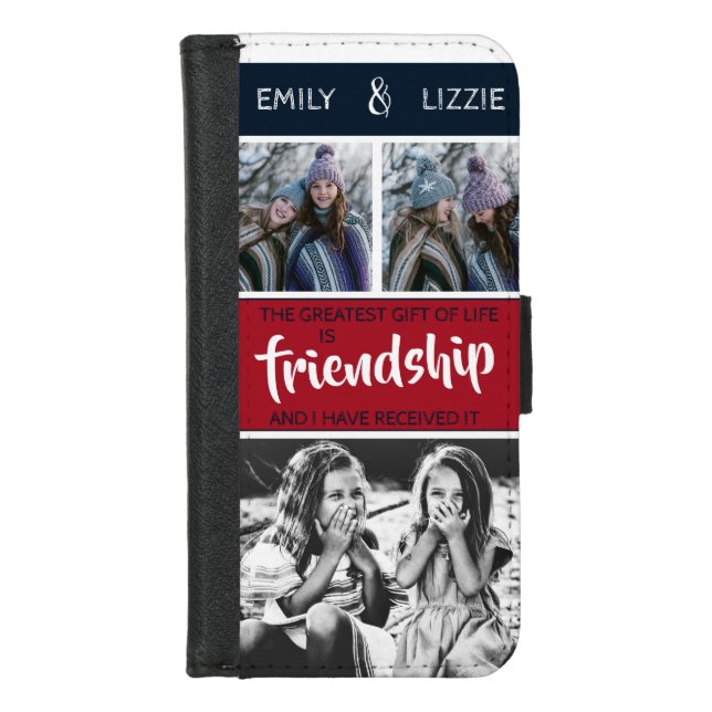 Friendship inspirational w/ names and photos iPhone wallet case (Front)