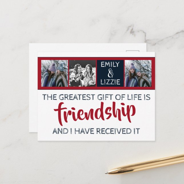Friendship inspirational with names and photos postcard (Front/Back In Situ)