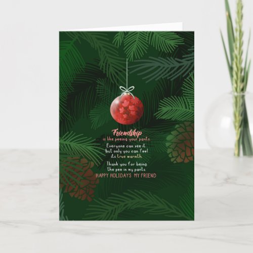 Friendship is Like Peeing Your Pants Funny Holiday Card