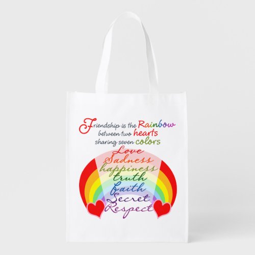 Friendship is the rainbow BFF Saying Design Reusable Grocery Bag