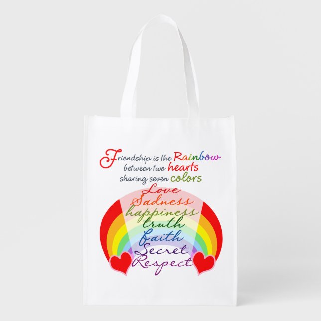 Friendship is the rainbow BFF Saying Design Reusable Grocery Bag (Front)