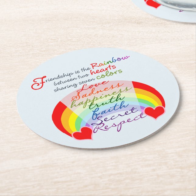 Friendship is the rainbow BFF Saying Design Round Paper Coaster (Angled)