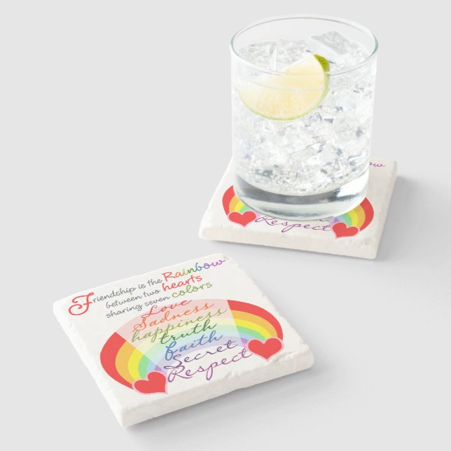 Friendship is the rainbow BFF Saying Design Stone Coaster (Side)