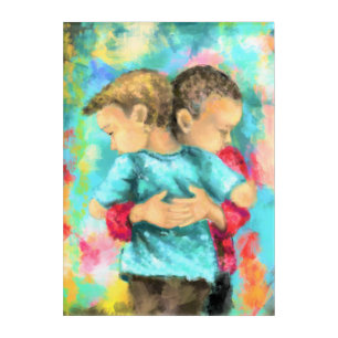 Friendship - Kids Hugging - Peace Love - Painting Acrylic Print