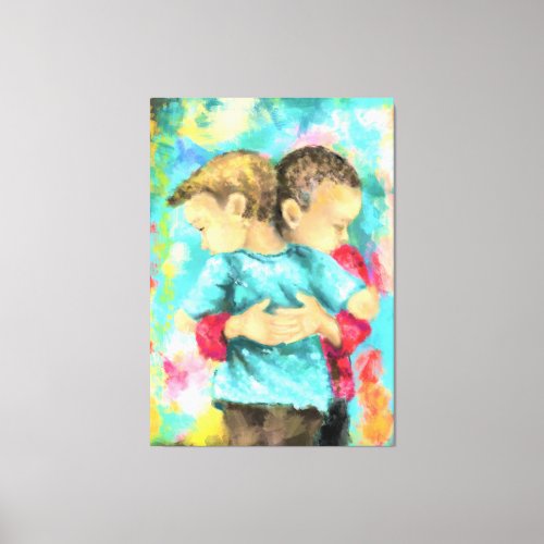 Friendship _ Kids Hugging _ Peace Love _ Painting  Canvas Print