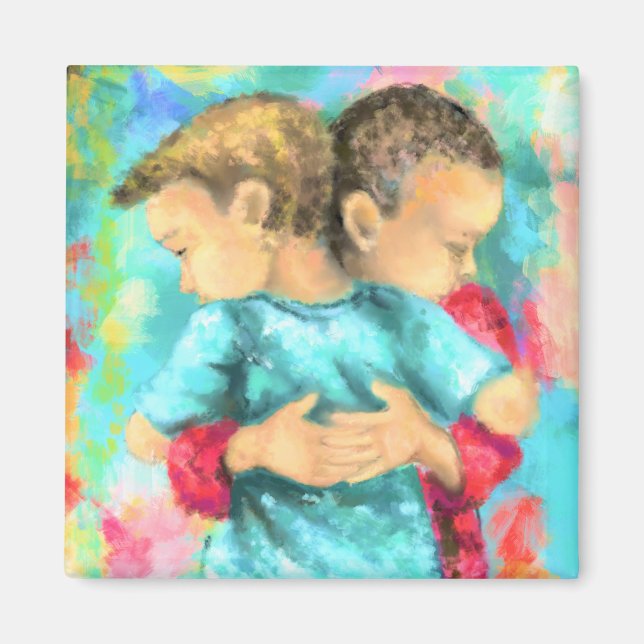 Friendship - Kids Hugging - Peace Love - Painting  Magnet (Front)
