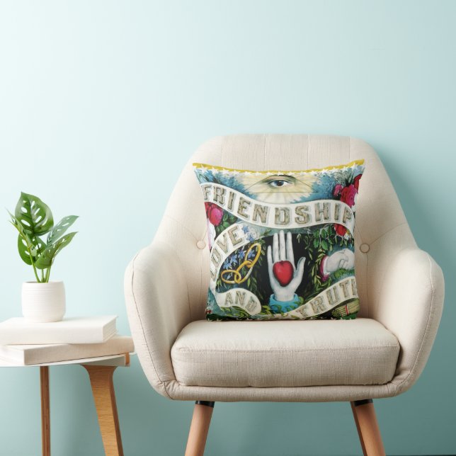 Friendship Love Truth Banner with Hearts Hands Throw Pillow (Chair)