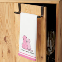 Friendship Pink Dogs Valentines Kitchen Towel