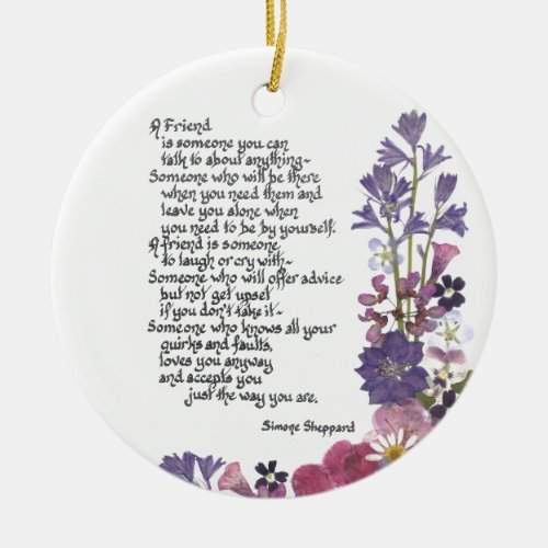 Friendship poem ceramic ornament