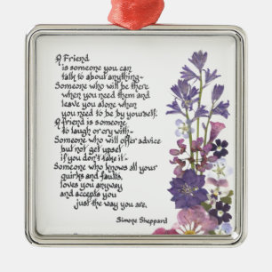 Friendship poem metal ornament