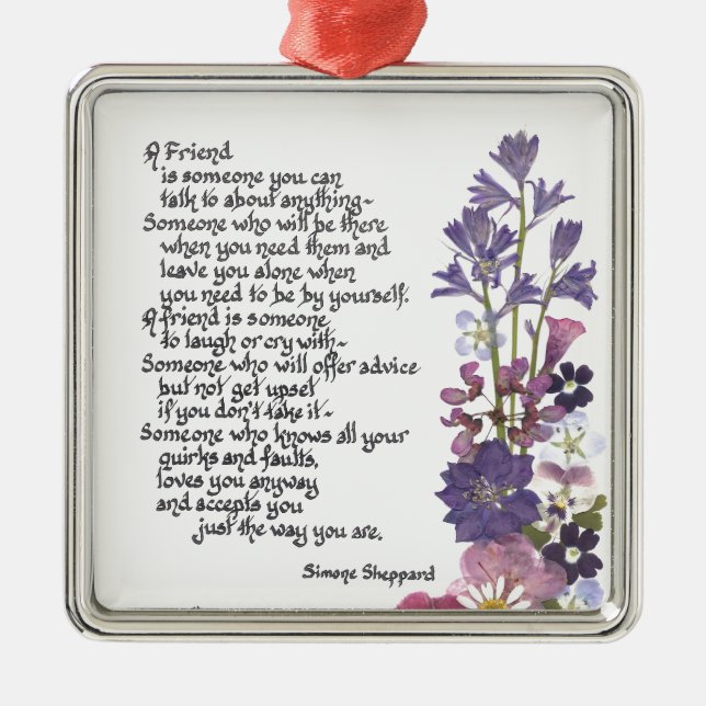 Friendship poem metal ornament (Front)