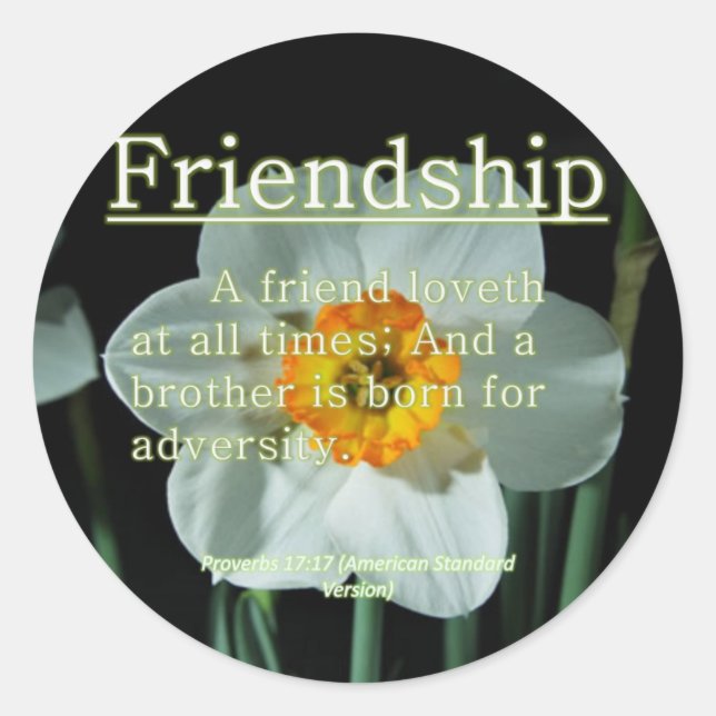 Friendship Proverbs 17:17 Classic Round Sticker (Front)