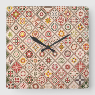 Friendship quilt in muted colors square wall clock