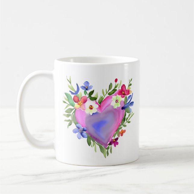 Friendship Quote and Pretty Floral Wreath Coffee Mug (Left)