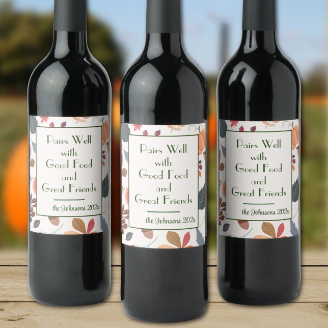 Friendship Quote, Autumn Pattern Custom Wine Label (Creator Uploaded)