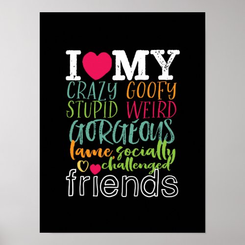 Friendship Quote I Love My Crazy Stupid Friends Poster