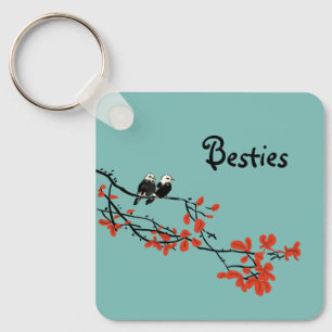 Friendship Quote Two Birds Red Leaf Monogram Keychain