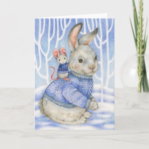 Friendship Rabbit and Mouse Cute Christmas Card