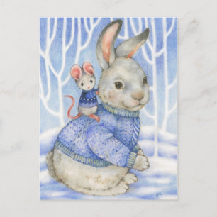 Friendship Rabbit and Mouse Cute Christmas Card