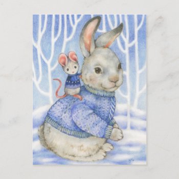 Friendship Rabbit And Mouse Cute Christmas Card by yarmalade at Zazzle