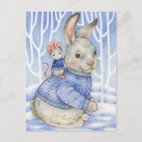 Friendship Rabbit and Mouse Cute Christmas Card