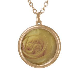 Friendship Rose Photo Pastel Yellow Flower Gold Plated Necklace