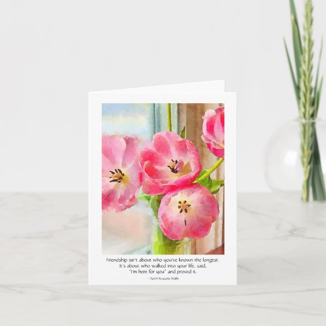 Friendship Saying For Anyone Pink Tulips Card (Front)