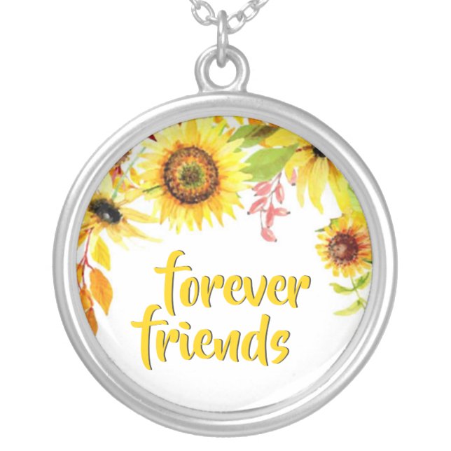 Friendship Sunflowers Forever Friends Silver Plated Necklace (Front)