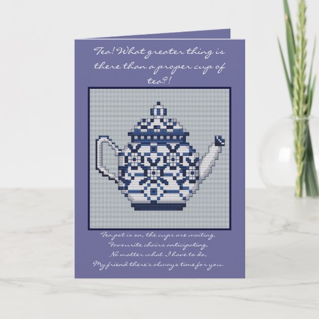 FRIENDSHIP TEA Cross Stitch Style Design Card (Front)