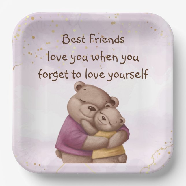 Friendship Teddy Bear Love you Inspirational Paper Plates (Front)
