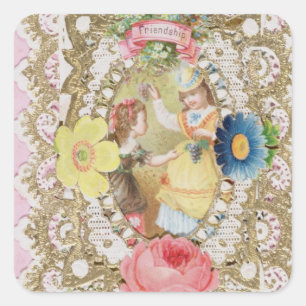 Friendship, Valentine card, c.1870 (colour litho o Square Sticker