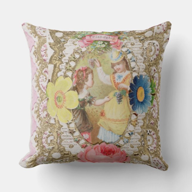 Friendship, Valentine card, c.1870 (colour litho o Throw Pillow (Front)